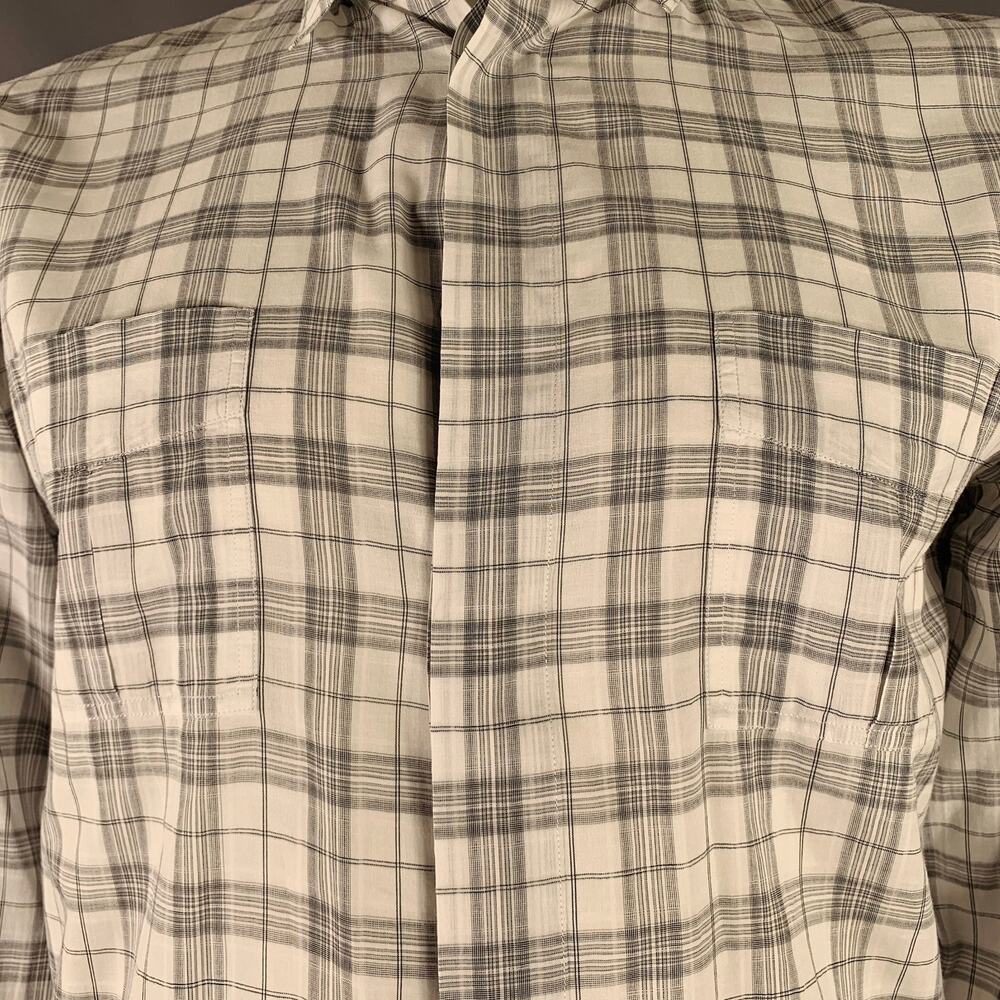DIOR HOMME Size L White Grey Plaid Cotton Button Up Long Sleeve Shirt - Picture 2 of 7